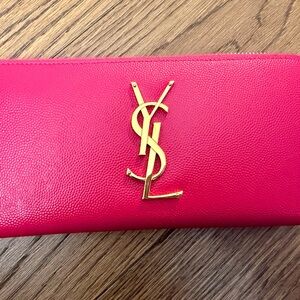 Yves Saint Laurent Fuchsia Clutch with Gold Logo
